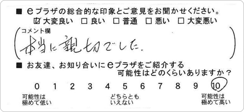 総合的な印象：大変良い　本当に親切でした